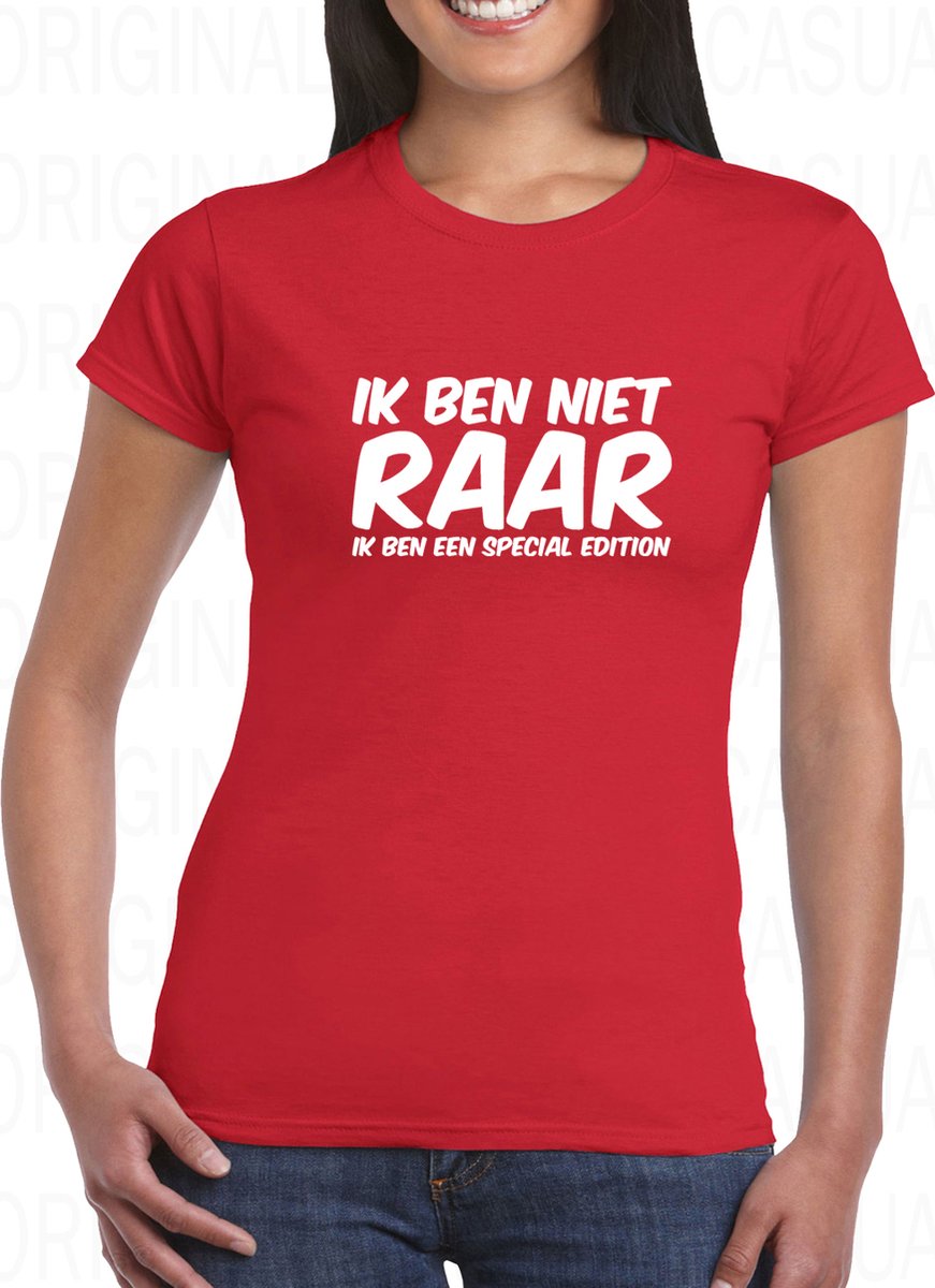 IK BEN NIET RAAR IK BEN EEN SPECIAL EDITION damesshirt - Rood met wit - Maat 3XL - Korte mouwen - Ronde hals - Regular Fit - Cadeau - Grappig | Humor - Original Kwoots